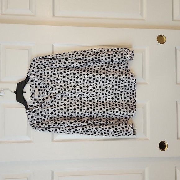 Loft Long Sleeve White with Black Polka Dots Blouse Size S - Picture 1 of 8